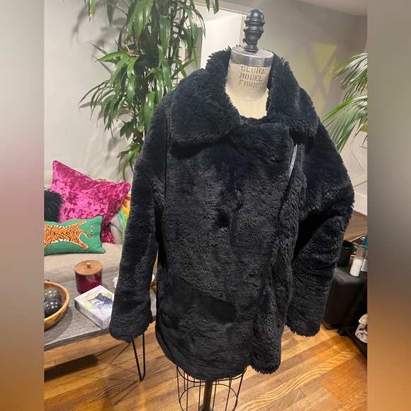 A/OK Faux Fur Coat Black Jacket Cozy Luxurious Glam Winter M/L - Picture 6 of 13